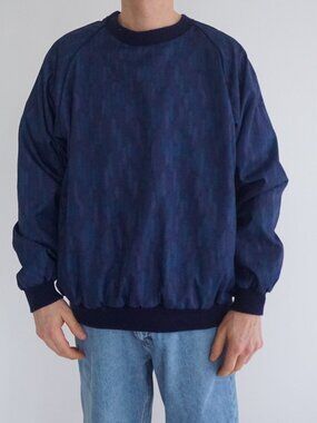 Sutherland Scotland Blue Abstract Pattern Golf Pullover Windbreaker Crewneck L